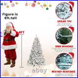 7ft Snow-Flocked Artificial Christmas Tree with Pine Cones, Prelit Xmas Trees