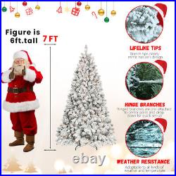 7ft Snow-Flocked Artificial Christmas Tree with Pine Cones, Prelit Xmas Trees