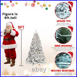7ft Snow-Flocked Artificial Christmas Tree with Pine Cones, Prelit Xmas Trees