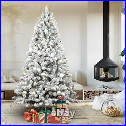 7ft Snow-Flocked Artificial Christmas Tree with Pine Cones, Prelit Xmas Trees