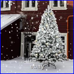 7ft Snow-Flocked Artificial Christmas Tree with Pine Cones, Prelit Xmas Trees