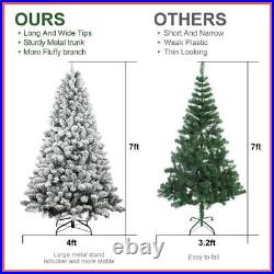 7ft Snow-Flocked Artificial Christmas Tree with Pine Cones, Prelit Xmas Trees