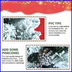 7ft Snow-Flocked Artificial Christmas Tree with Pine Cones, Prelit Xmas Trees