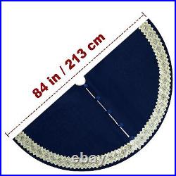 84-Inch Venetian Gilded Christmas Tree Skirt with Jeweled Gold Band and Butto