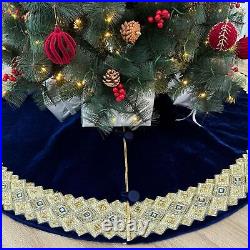 84-Inch Venetian Gilded Christmas Tree Skirt with Jeweled Gold Band and Butto