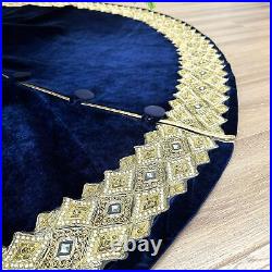 84-Inch Venetian Gilded Christmas Tree Skirt with Jeweled Gold Band and Butto