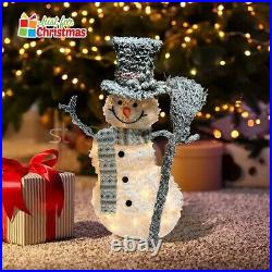 85cm Led Warm White Light Up Glitter Snowman Battery Power Christmas Decoration