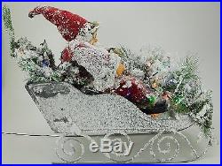 88cm Flocked Santa On Sleigh Christmas Decoration With Multi Colour LEDs (FS006)