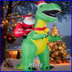 8FT Christmas Inflatables Santa Riding Dino 2025 NEW LED Outdoor Decoration