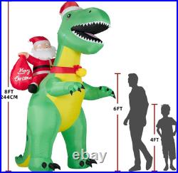 8FT Christmas Inflatables Santa Riding Dino 2025 NEW LED Outdoor Decoration