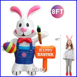 8FT Easter Inflatable Decorations Standing Bunny Holding Egg and Paintbrush