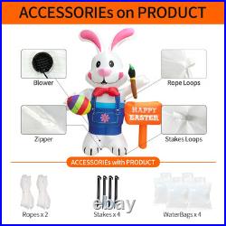 8FT Easter Inflatable Decorations Standing Bunny Holding Egg and Paintbrush