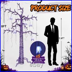8FT Lighted Black Halloween Tree with Ghost, 355 LED Giant Spooky Tree