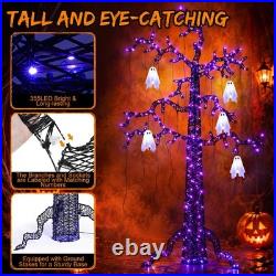 8FT Lighted Black Halloween Tree with Ghost, 355 LED Giant Spooky Tree