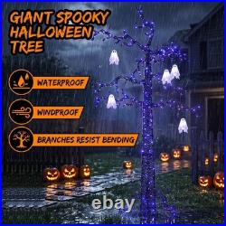 8FT Lighted Black Halloween Tree with Ghost, 355 LED Giant Spooky Tree
