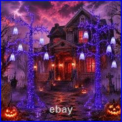 8FT Lighted Black Halloween Tree with Ghost, 355 LED Giant Spooky Tree