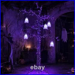 8FT Lighted Black Halloween Tree with Ghost, 355 LED Giant Spooky Tree