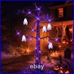 8FT Lighted Black Halloween Tree with Ghost, 355 LED Giant Spooky Tree