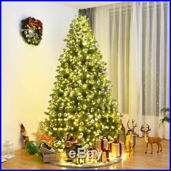 8Ft Pre-Lit Dense PVC Christmas Tree Spruce Hinged with880 Lights & Stand Indoor