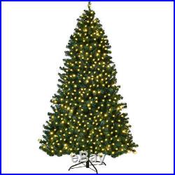 8Ft Pre-Lit PVC Artificial Christmas Tree Hinged with 430 LED Lights & Stand Green