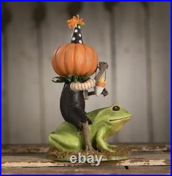 8.5 Bethany Lowe Tricky Beau JOL Boy on Frog Figure Retro Vntg Halloween Decor
