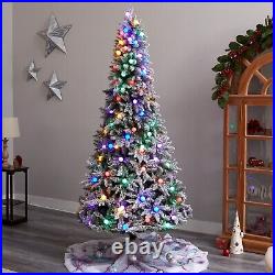 8.5′ Flocked British Columbia Mountain Fir Christmas Tree with120 Multicolored LED
