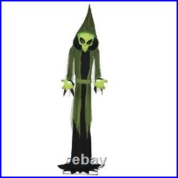 8' Animated Green Alien Ghoul Speaks Different Phrases Glow Eyes Halloween Prop
