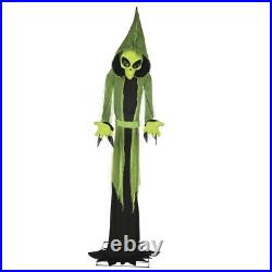8' Animated Green Alien Ghoul Speaks Different Phrases Glow Eyes Halloween Prop