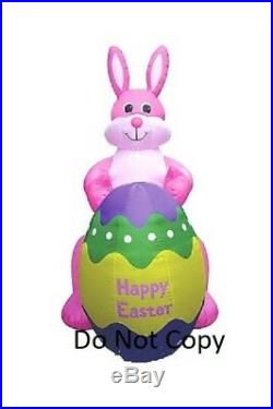 8' Easter Bunny Lighted AIR Blown Inflatable With Large Egg Yard Decor
