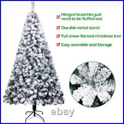 8 FT Artificial Christmas Tree Snow Flocked Hinged Xmas Tree Holiday Decor