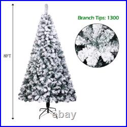8 FT Artificial Christmas Tree Snow Flocked Hinged Xmas Tree Holiday Decor