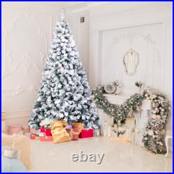 8 FT Artificial Christmas Tree Snow Flocked Hinged Xmas Tree Holiday Decor