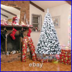 8 FT Artificial Christmas Tree Snow Flocked Hinged Xmas Tree Holiday Decor