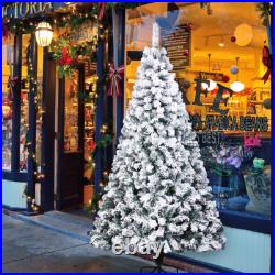 8 FT Artificial Christmas Tree Snow Flocked Hinged Xmas Tree Holiday Decor
