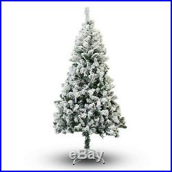 8 FT Artificial Christmas Tree Xmas Holiday Decor Flock Snow Metal Stand Non Lit