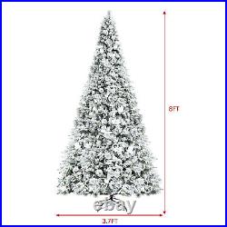 8 FT Artificial Snow Flocked Christmas Tree Hinged Xmas Tree with Metal Stand