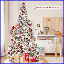8 FT Artificial Snow Flocked Christmas Tree Hinged Xmas Tree with Metal Stand