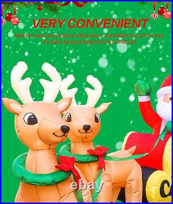 8 FT Long Christmas Inflatables Santa on Sleigh with 2 Reindeer Outdoor Christma