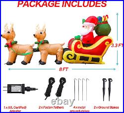 8 FT Long Christmas Inflatables Santa on Sleigh with 2 Reindeer Outdoor Christma