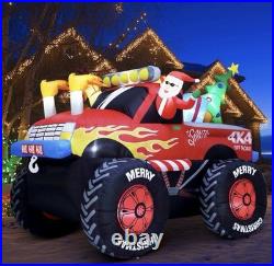 8 FT Long Santa in Monster Truck Christmas Inflatables Outdoor Decorations