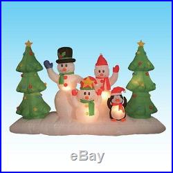 8 Foot Long Inflatable Snowmen Family with Pet Penguin Around Christmas Trees