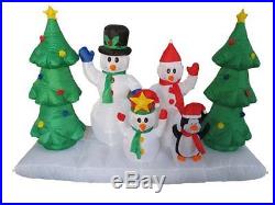 8 Foot Long Inflatable Snowmen Family with Pet Penguin Around Christmas Trees