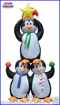 8 Ft Christmas Tree Penguins Santa Hat Scarf Star Airblown Inflatable Yard Decor