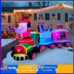 8 Ft LED Lighted Inflatables Christmas Train with Santa Claus, Penguin Decoration