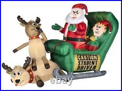 8 Ft Lighted Elf Sleigh Lesson Christmas Inflatable Airblown Blow Up Lawn Decor