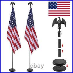 8 Ft Sectional Indoor Flag Pole Kit Eagle Topper Aluminum 3×5 Ft US Flag & Base