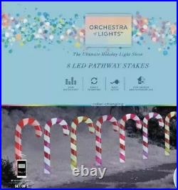 8 Gemmy Orchestra of Lights Color-Changing Candy Cane Pathway Marker Yard