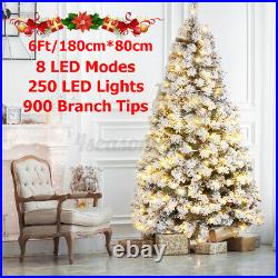 8 Mode 250 LED Light Snow Flocked Artificial Christmas Tree Xmas Party Decor 6FT
