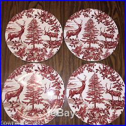 8 NEW Pottery Barn ALPINE TOILE Dinner Plates NIB set of 8 CHRISTMAS red & white