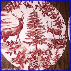 8 NEW Pottery Barn ALPINE TOILE Dinner Plates NIB set of 8 CHRISTMAS red & white